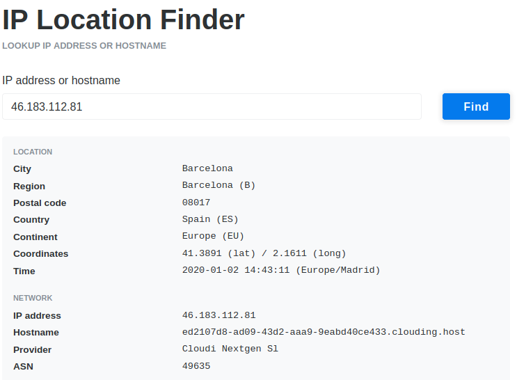 comprobando que la IP de mi servidor es española