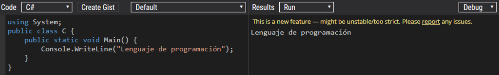 Sharplab captura con texto lenguaje de programación