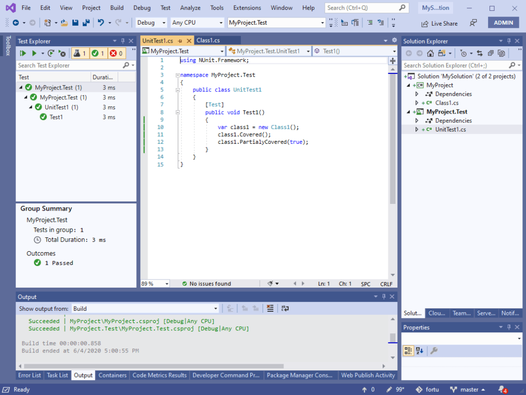 Viendo el code coverage con la extensión FineCodeCoverage el mejor recurso de .NET para ver la cobertura del codigo en el editor